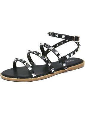 Strappy Studded Gladiator Flat Sandals with Ankle Strap